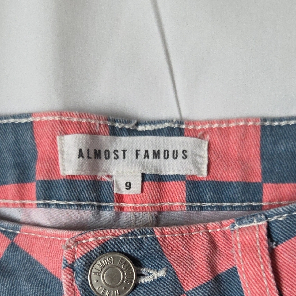 Almost Famous Pink and Blue Checkered Jean Shorts - Picture 2 of 3